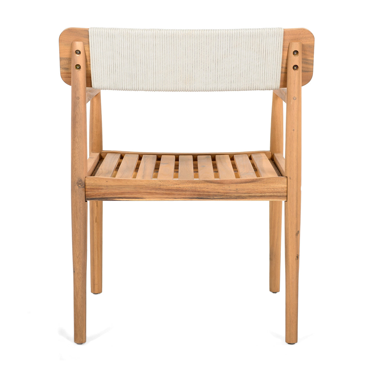 Creative Braided Acacia Wood Outdoor Dining Chairs with Armrests – Set of 2