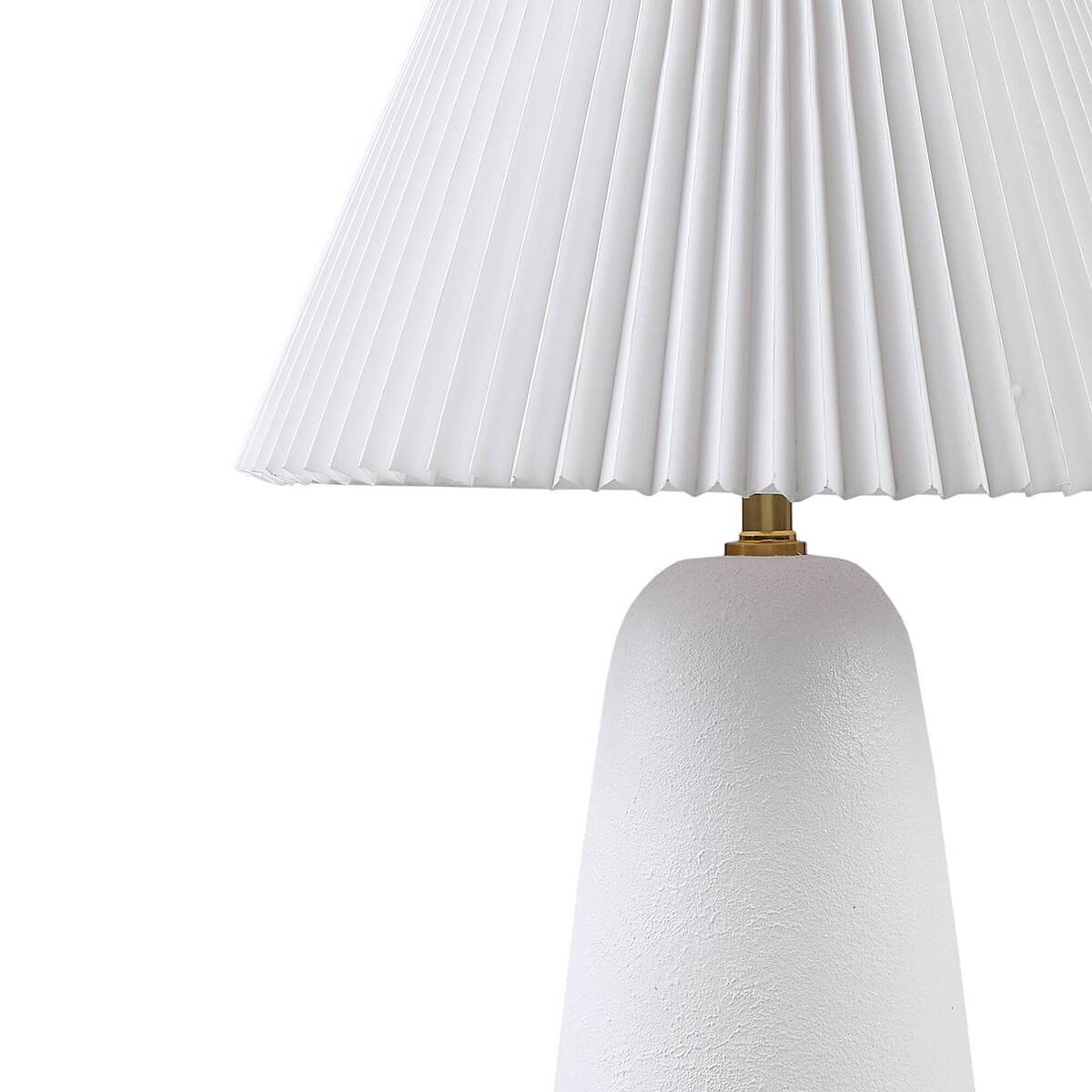 Textured Ceramic Table Lamp with Fluted Fabric Shade - White