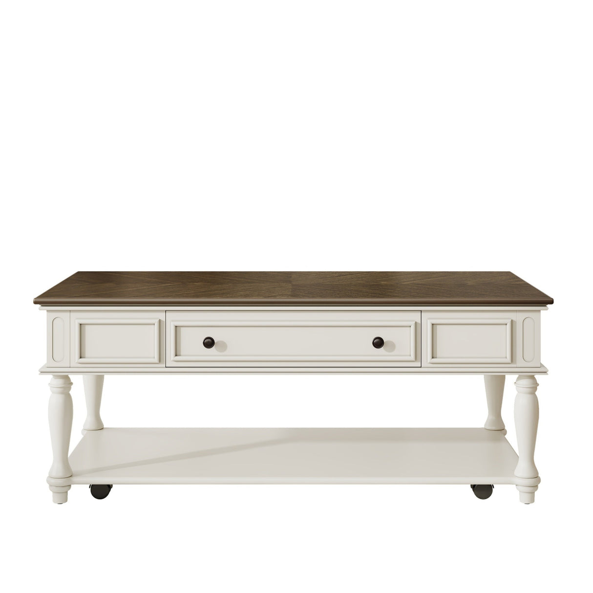 Farmhouse Coffee Table with One Drawer in Grey and White