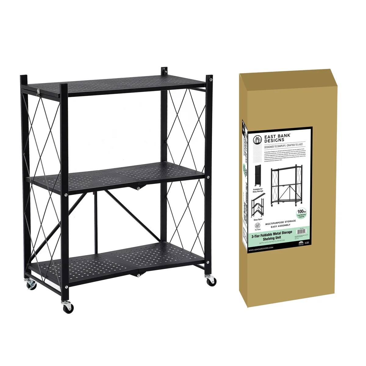 Assembled Black Foldable Metal Storage Shelving Unit