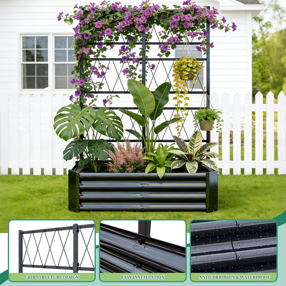 Galvanized Raised Garden Bed with Arch Trellis