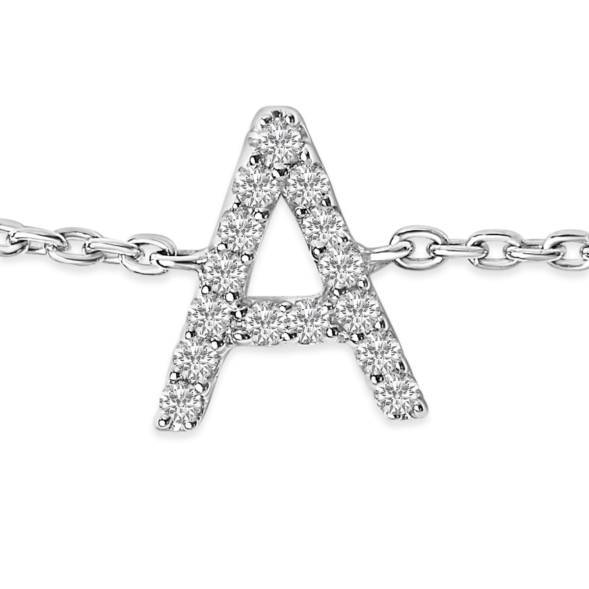 10K White Gold Diamond Accent "A-Z" Initial Charm and Link Bracelet