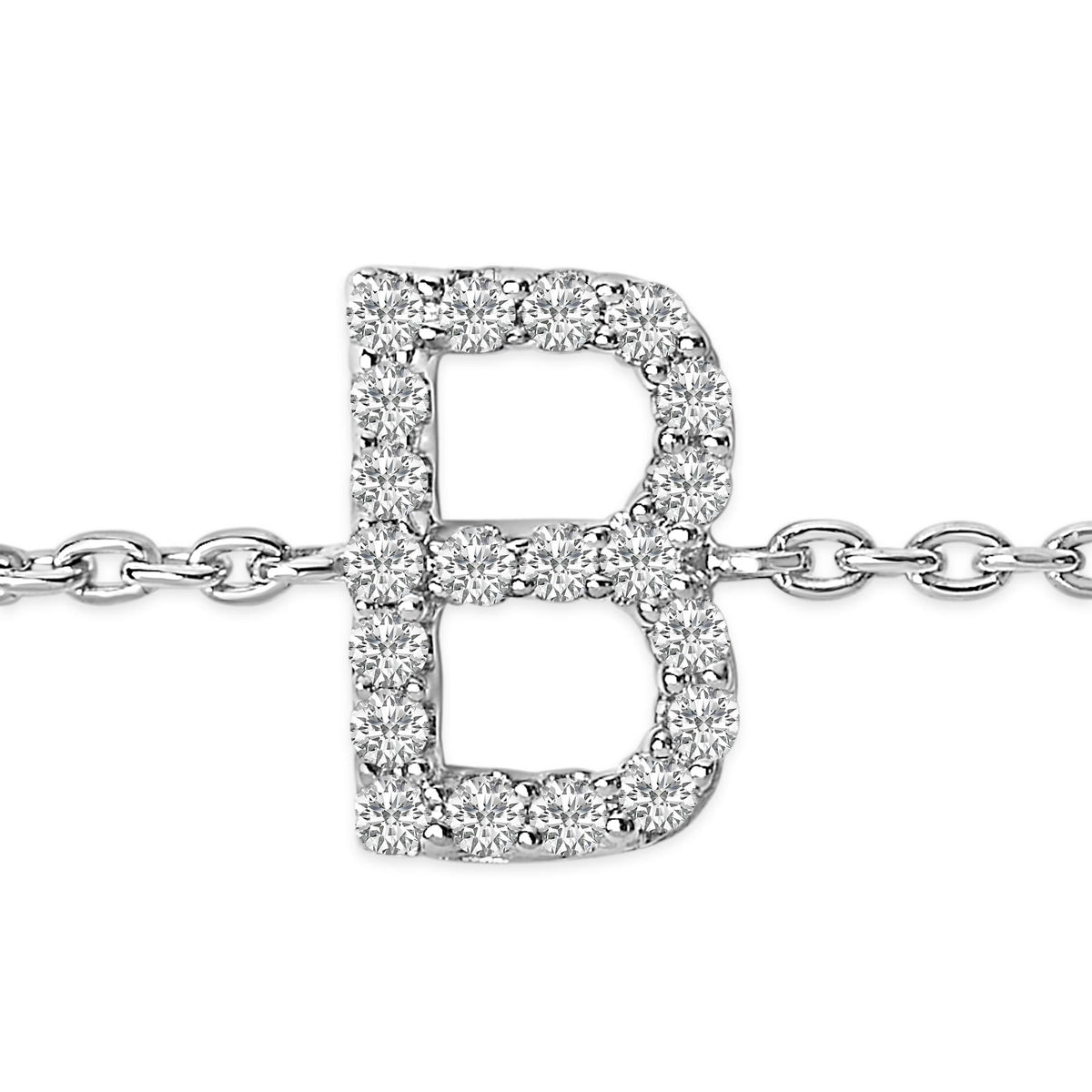 10K White Gold Diamond Accent "A-Z" Initial Charm and Link Bracelet