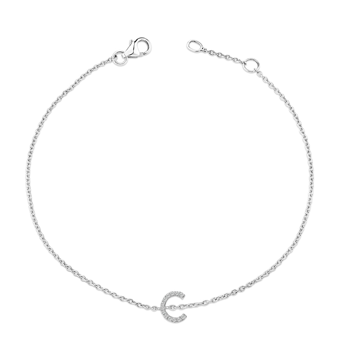 10K White Gold Diamond Accent "A-Z" Initial Charm and Link Bracelet