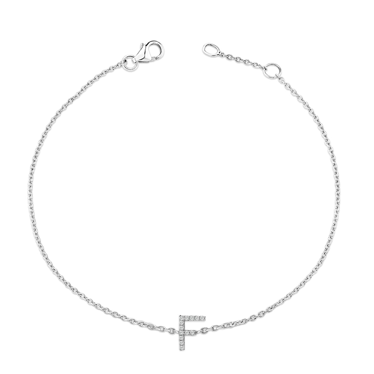 10K White Gold Diamond Accent "A-Z" Initial Charm and Link Bracelet
