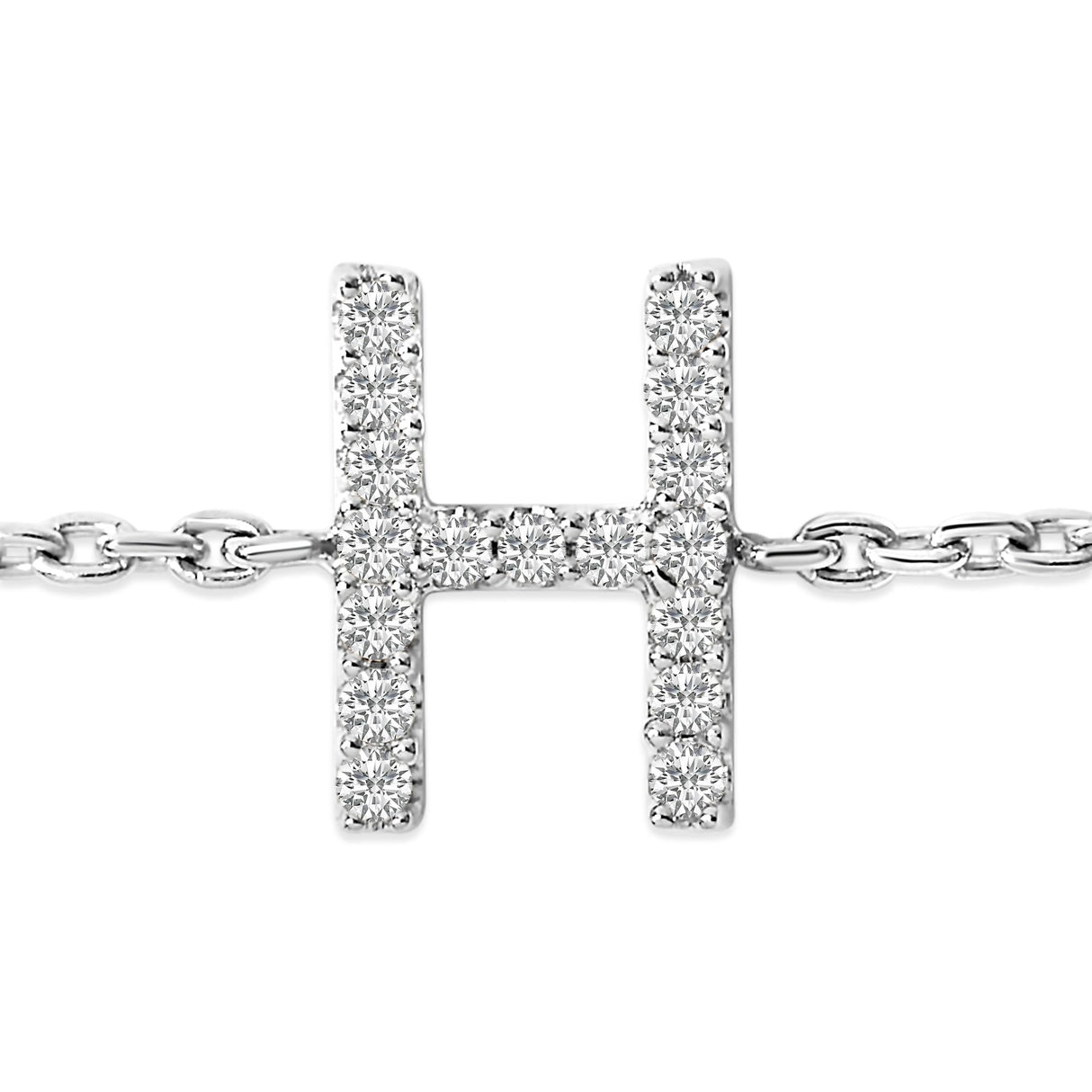 10K White Gold Diamond Accent "A-Z" Initial Charm and Link Bracelet