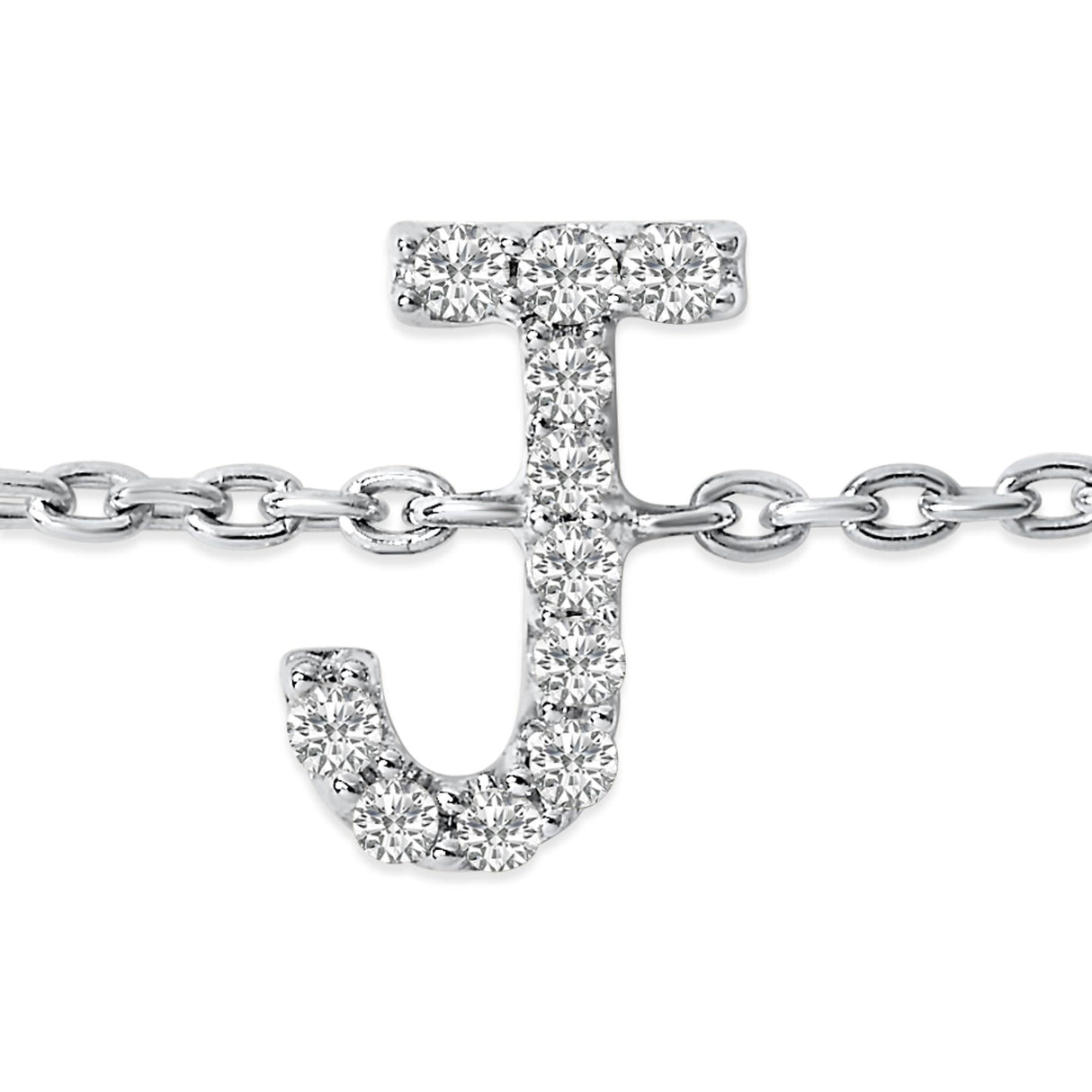 10K White Gold Diamond Accent "A-Z" Initial Charm and Link Bracelet