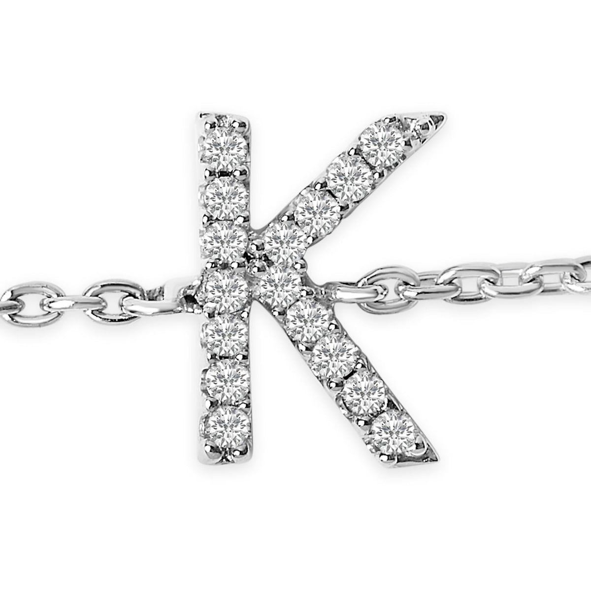 10K White Gold Diamond Accent "A-Z" Initial Charm and Link Bracelet