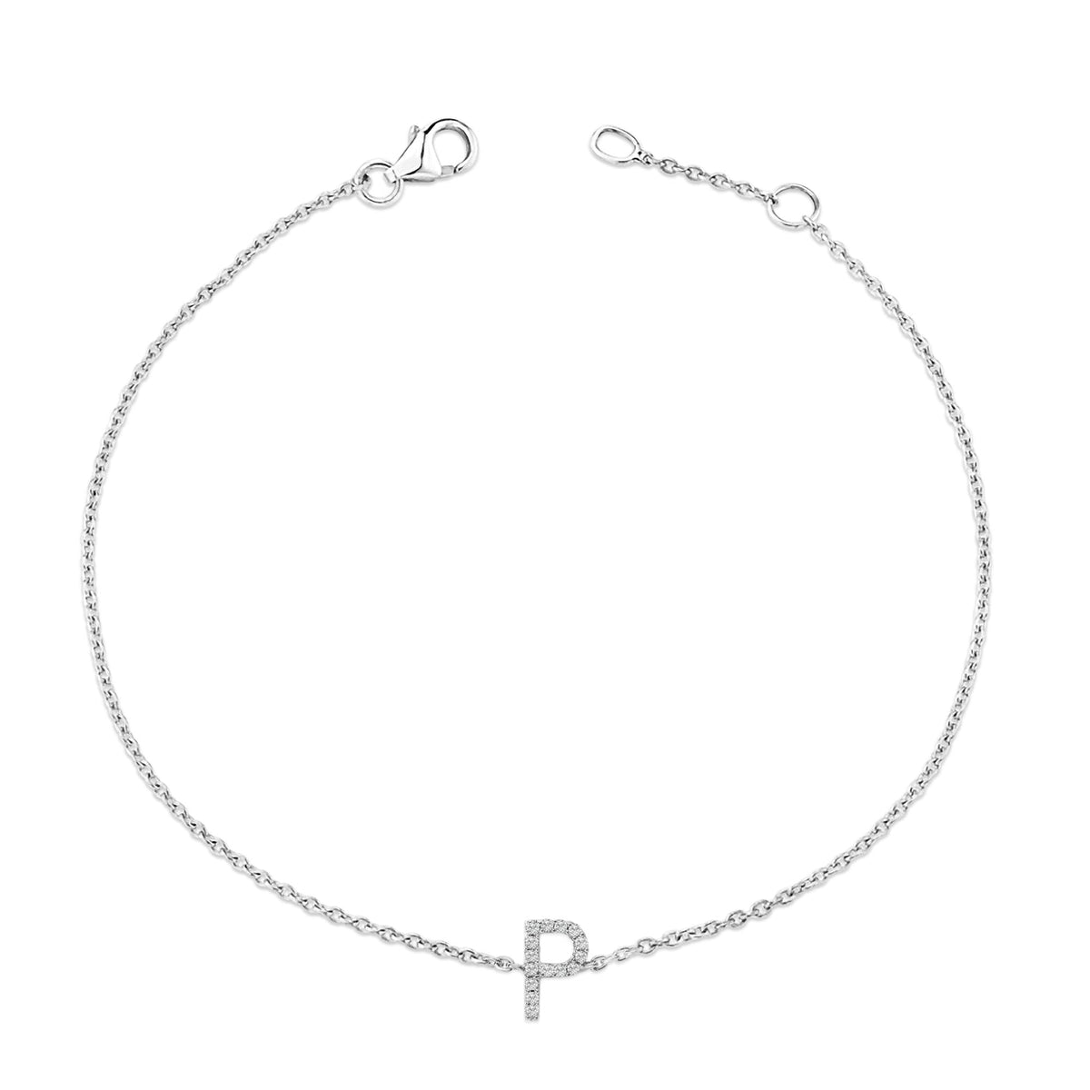 10K White Gold Diamond Accent "A-Z" Initial Charm and Link Bracelet