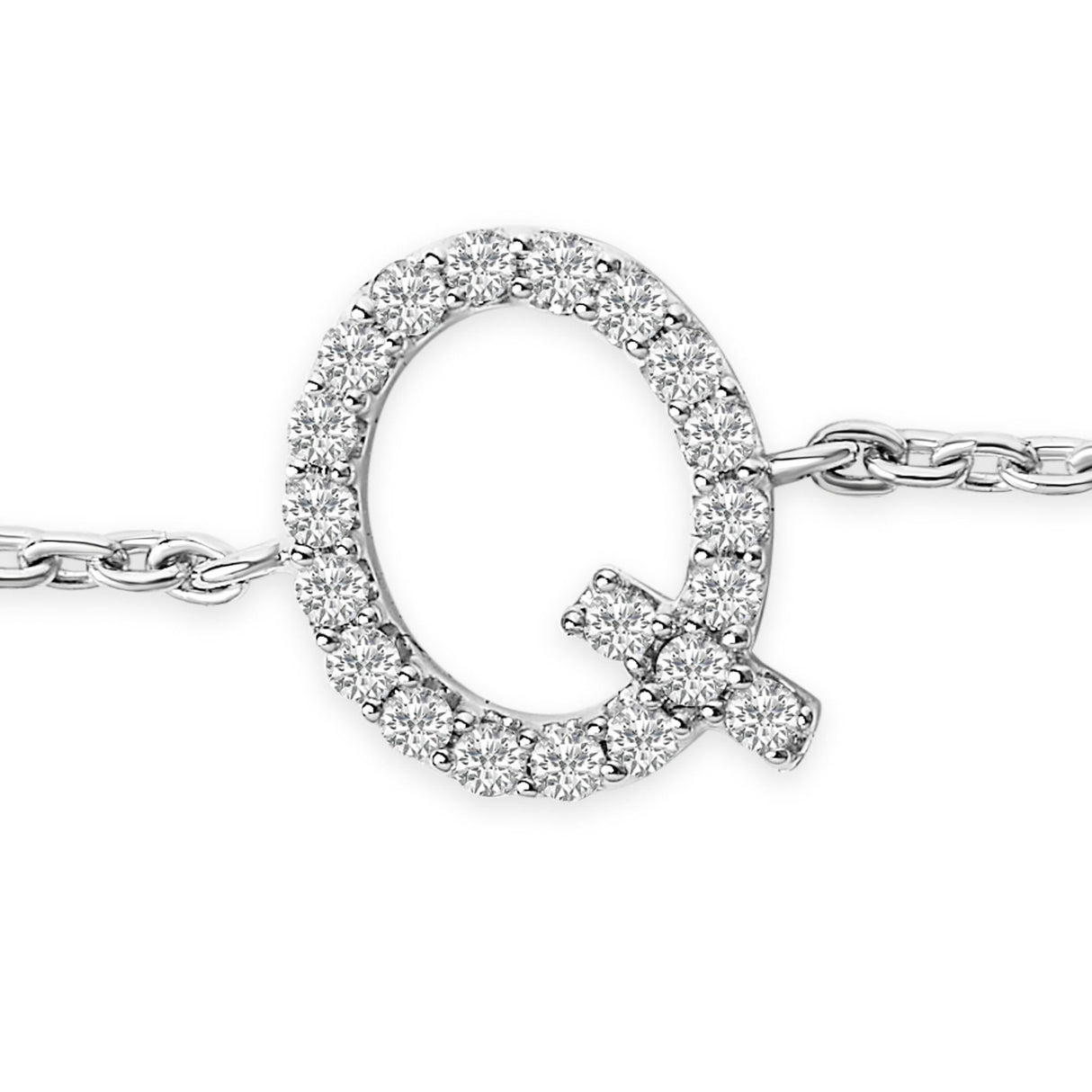 10K White Gold Diamond Accent "A-Z" Initial Charm and Link Bracelet