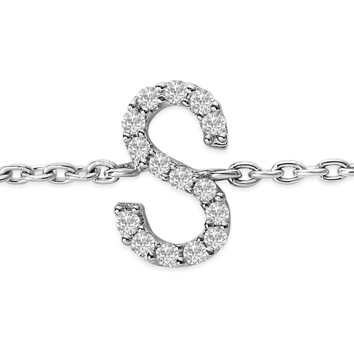 10K White Gold Diamond Accent "A-Z" Initial Charm and Link Bracelet
