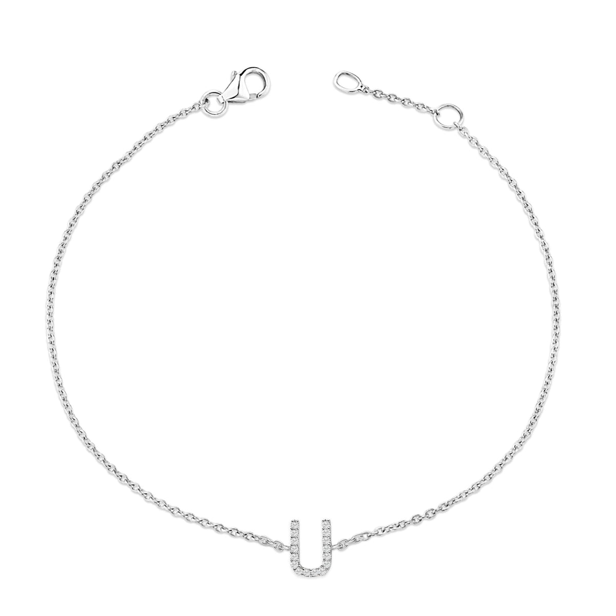 10K White Gold Diamond Accent "A-Z" Initial Charm and Link Bracelet