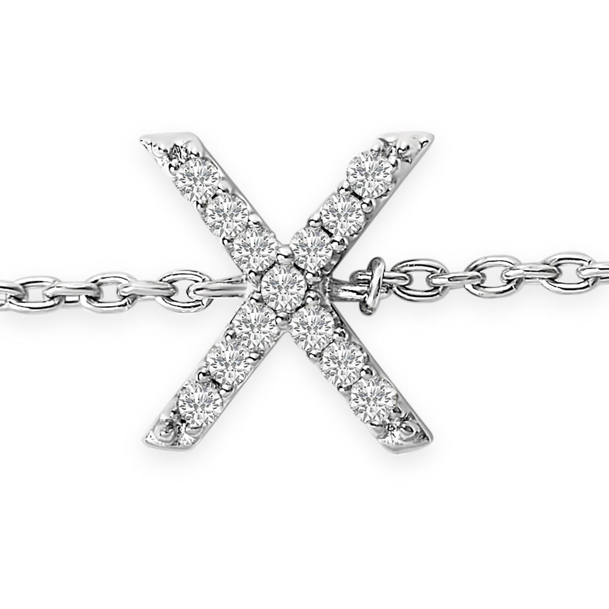 10K White Gold Diamond Accent "A-Z" Initial Charm and Link Bracelet