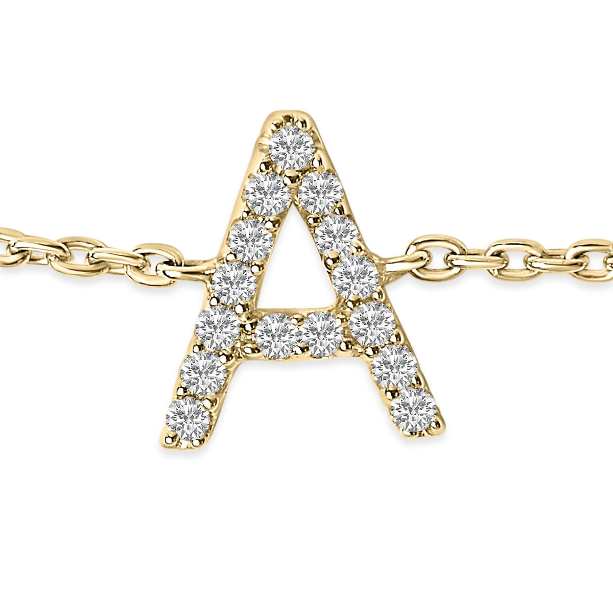 10K Yellow Gold Diamond Accent "A-Z" Initial Charm and Link Bracelet
