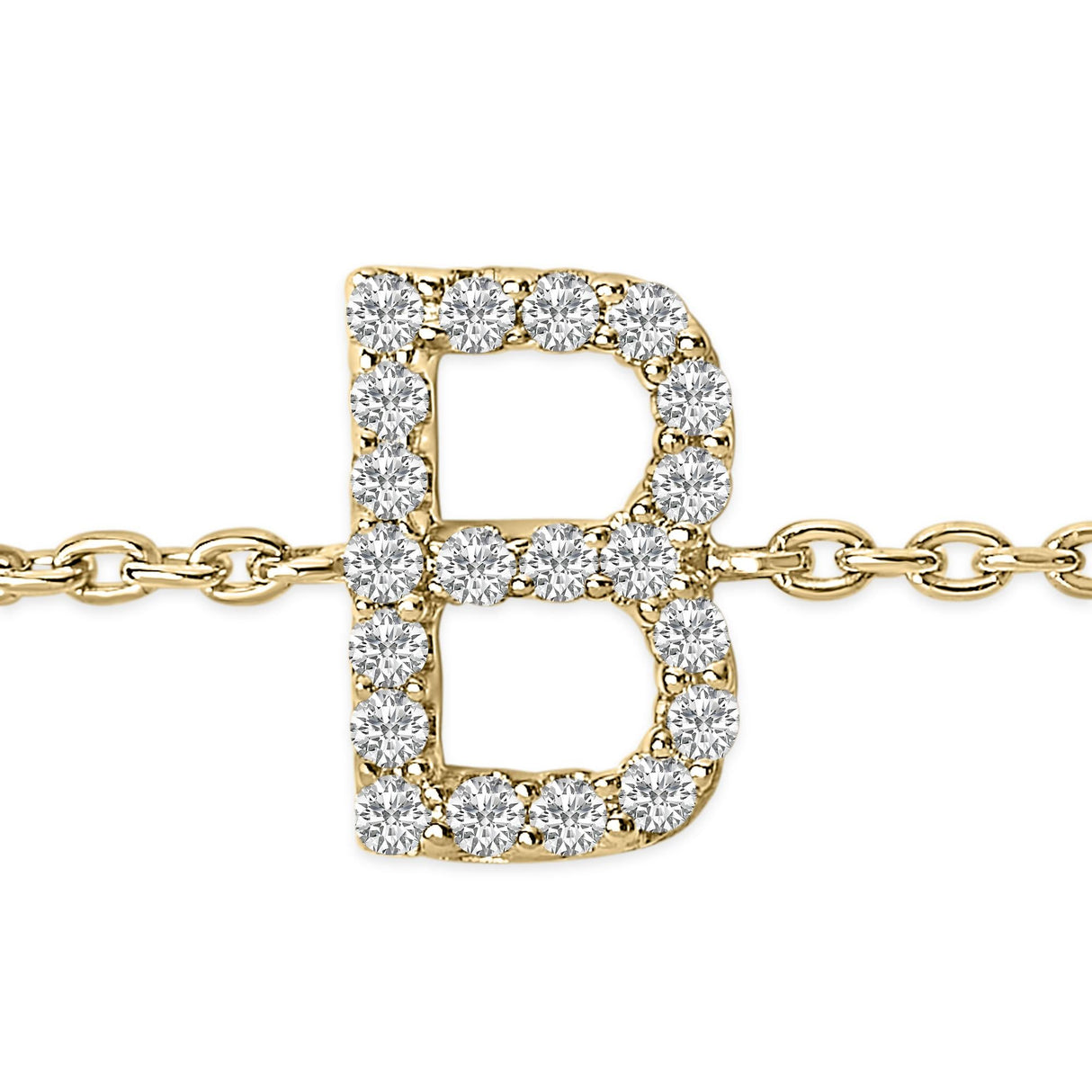10K Yellow Gold Diamond Accent "A-Z" Initial Charm and Link Bracelet