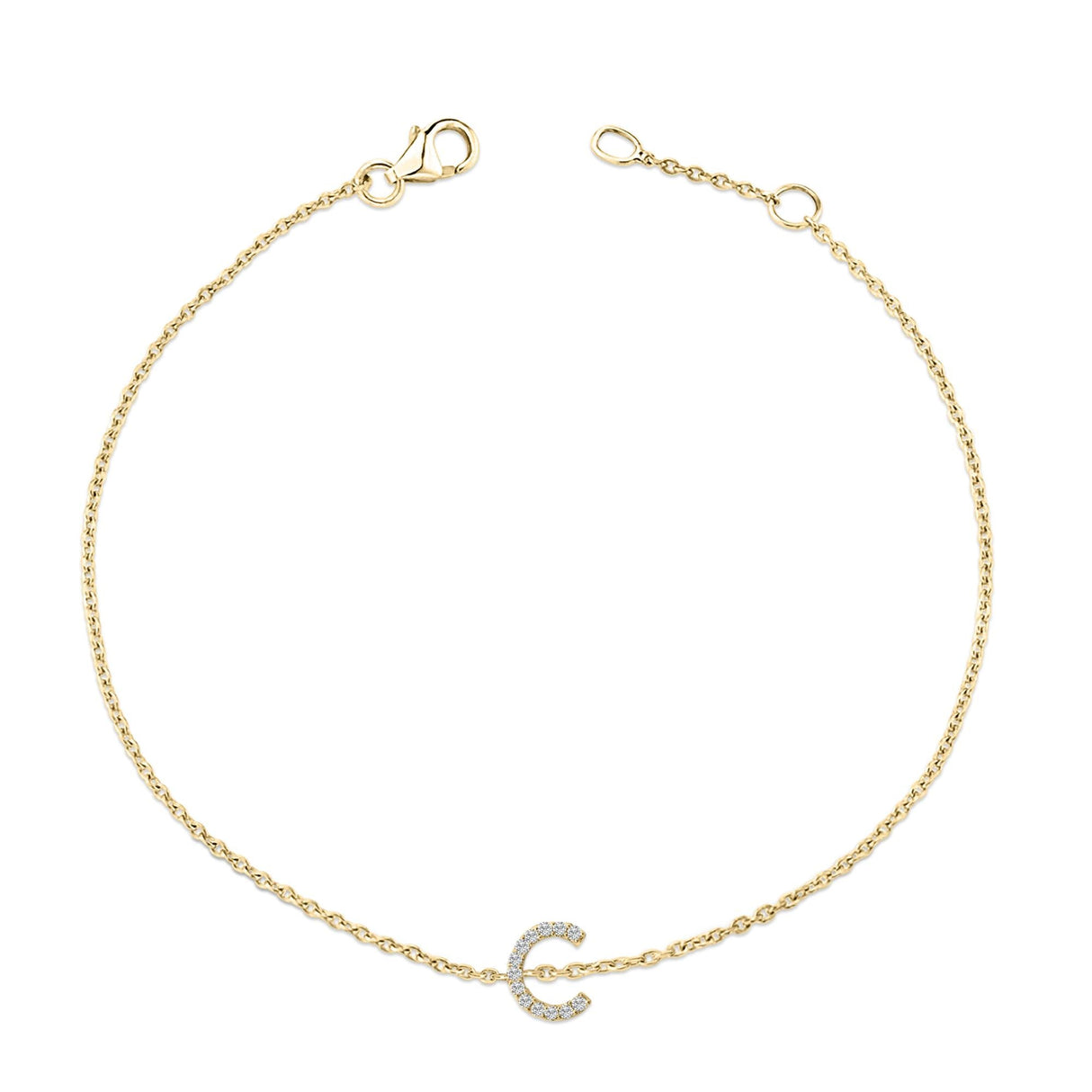 10K Yellow Gold Diamond Accent "A-Z" Initial Charm and Link Bracelet