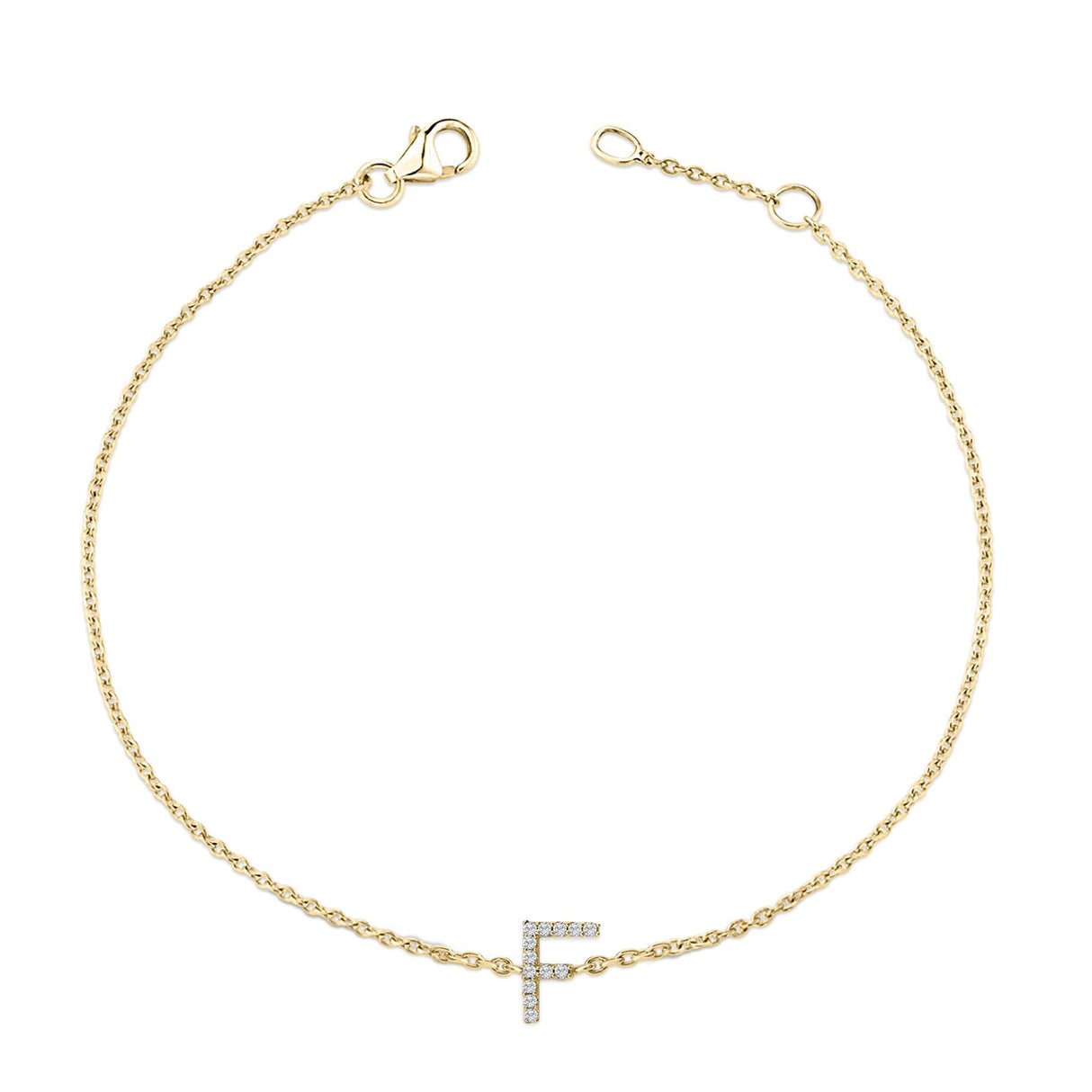 10K Yellow Gold Diamond Accent "A-Z" Initial Charm and Link Bracelet