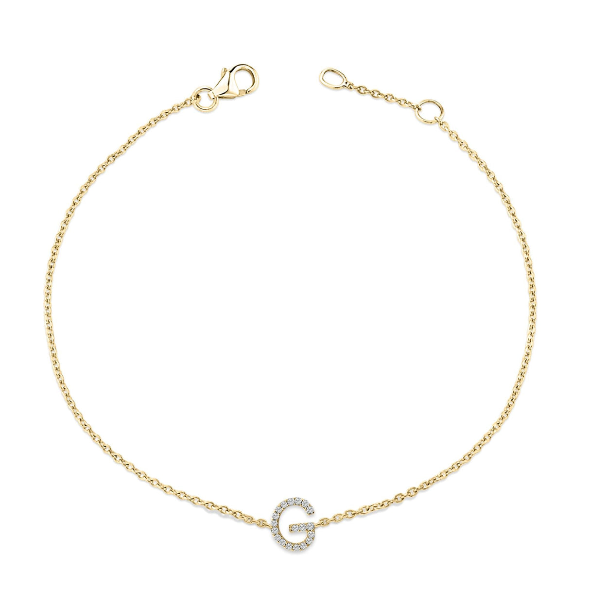 10K Yellow Gold Diamond Accent "A-Z" Initial Charm and Link Bracelet