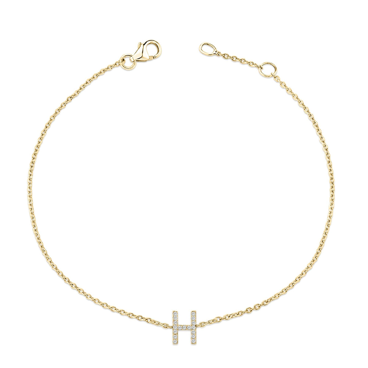 10K Yellow Gold Diamond Accent "A-Z" Initial Charm and Link Bracelet