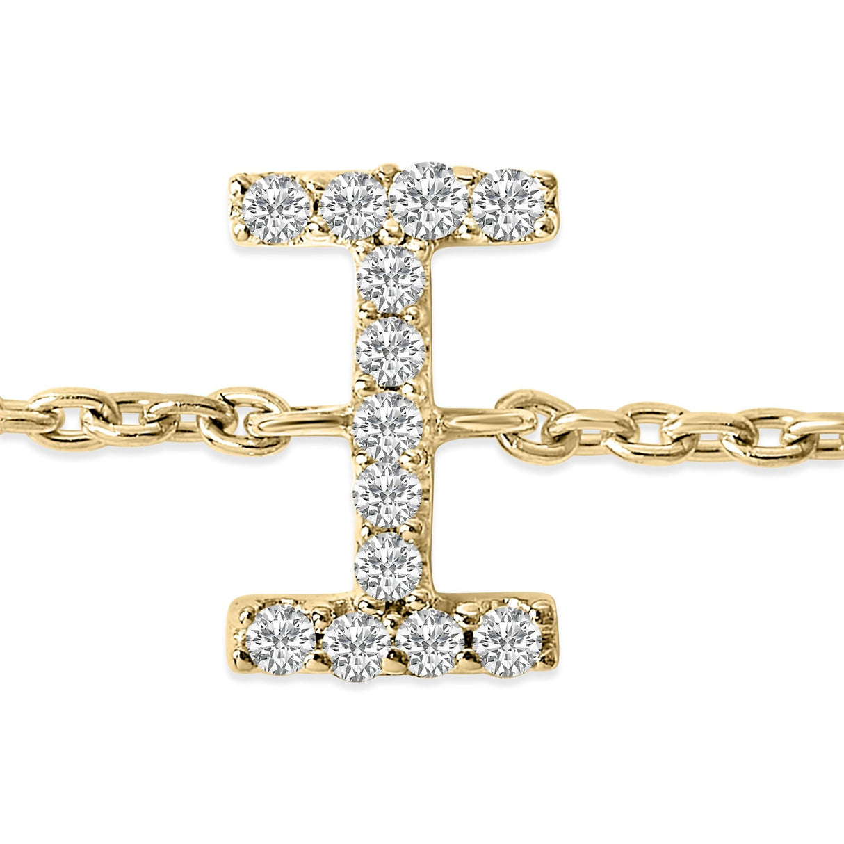 10K Yellow Gold Diamond Accent "A-Z" Initial Charm and Link Bracelet