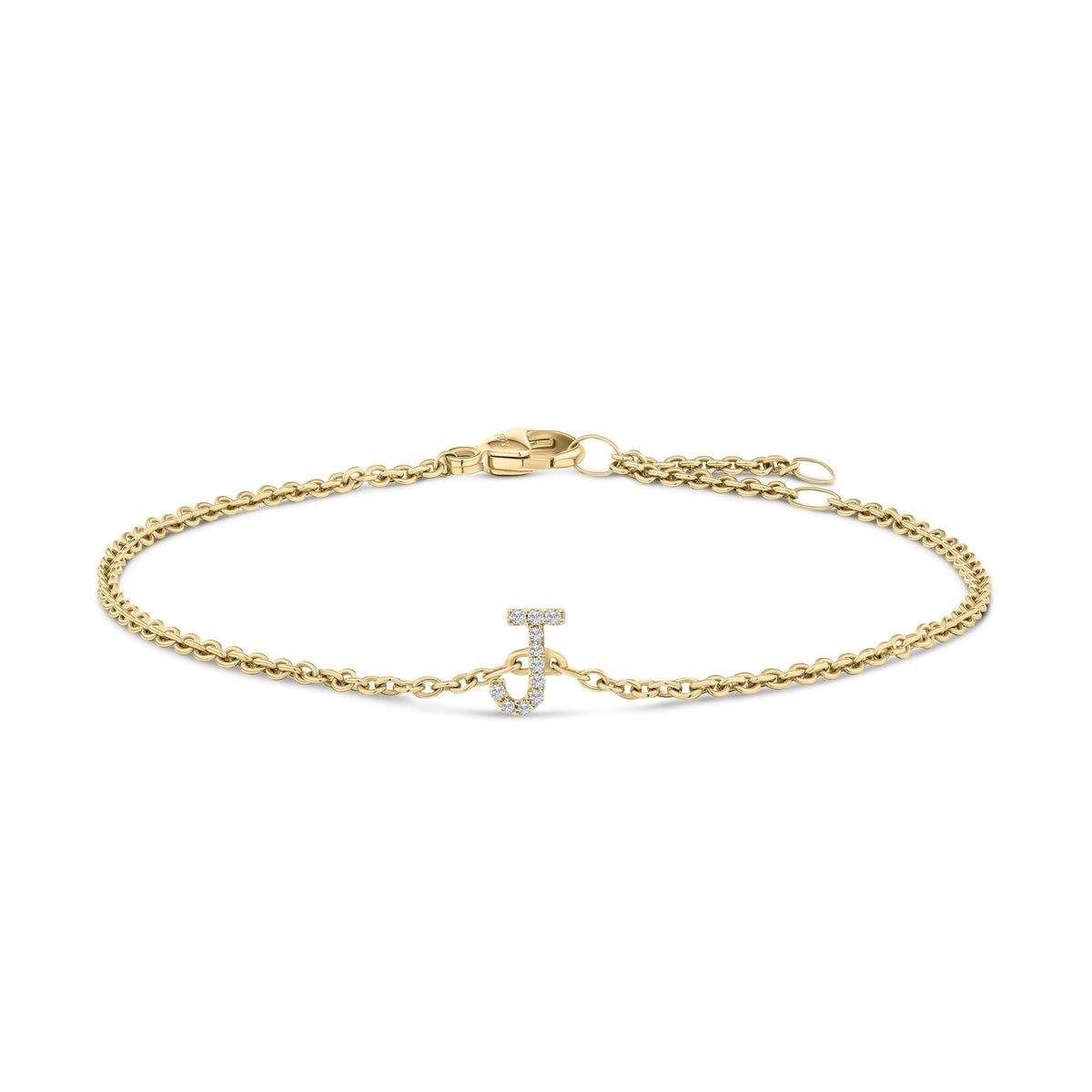 10K Yellow Gold Diamond Accent "A-Z" Initial Charm and Link Bracelet