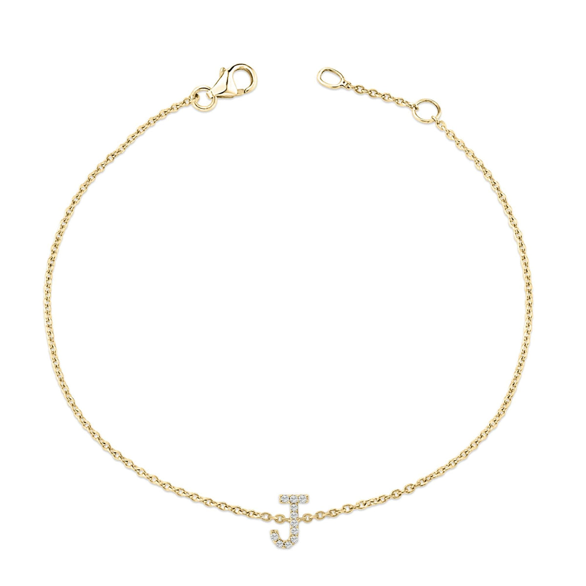 10K Yellow Gold Diamond Accent "A-Z" Initial Charm and Link Bracelet