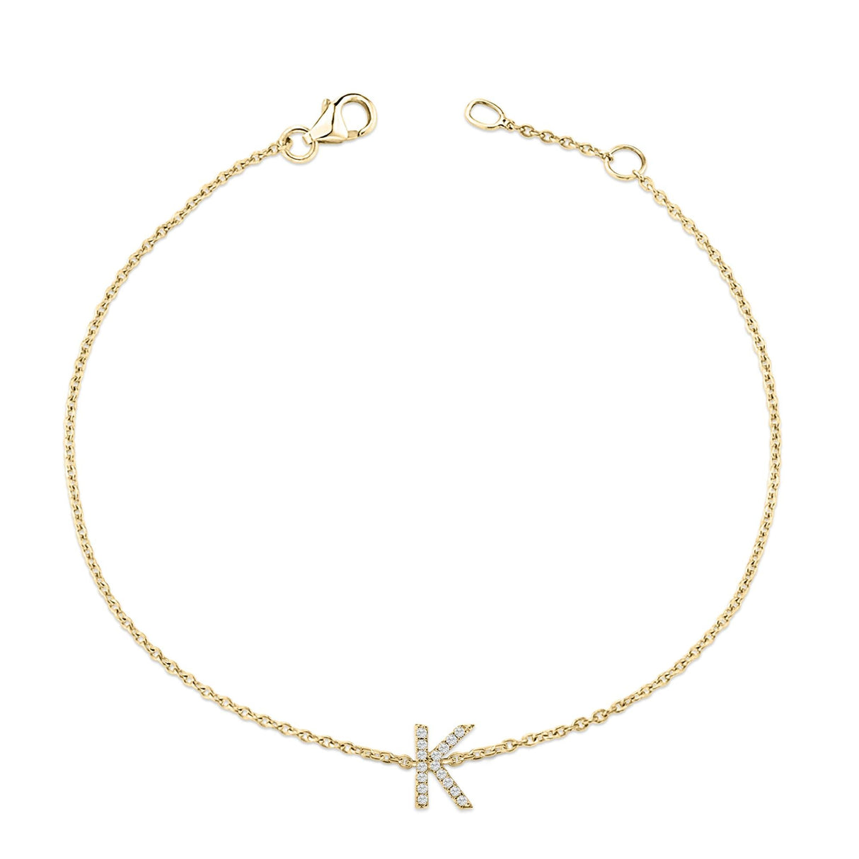 10K Yellow Gold Diamond Accent "A-Z" Initial Charm and Link Bracelet