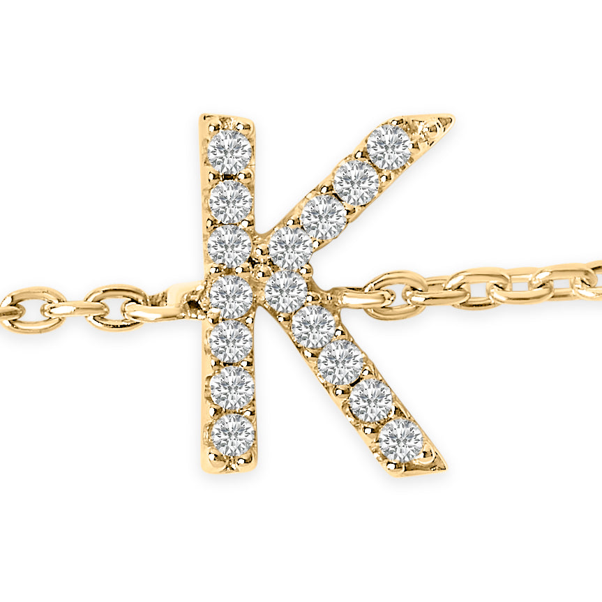 10K Yellow Gold Diamond Accent "A-Z" Initial Charm and Link Bracelet