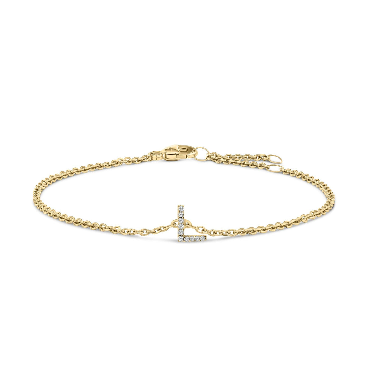 10K Yellow Gold Diamond Accent "A-Z" Initial Charm and Link Bracelet
