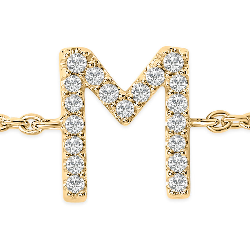 10K Yellow Gold Diamond Accent "A-Z" Initial Charm and Link Bracelet