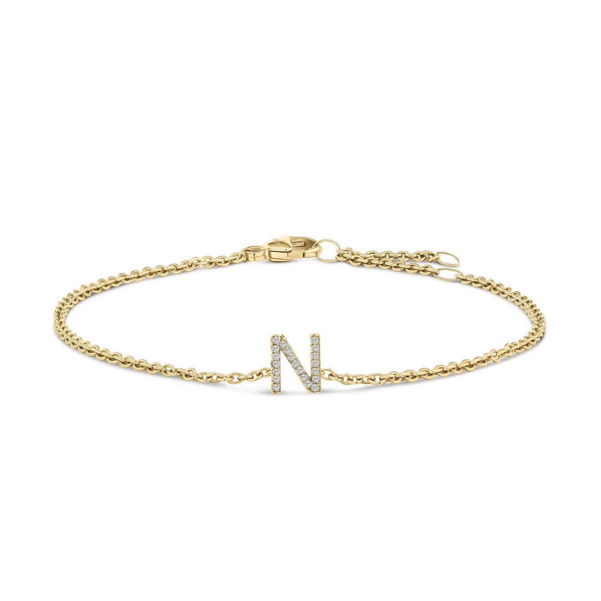 10K Yellow Gold Diamond Accent "A-Z" Initial Charm and Link Bracelet