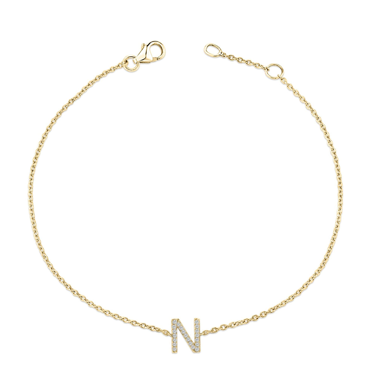 10K Yellow Gold Diamond Accent "A-Z" Initial Charm and Link Bracelet