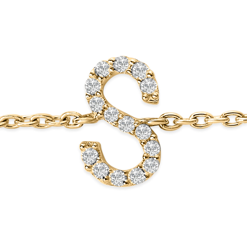 10K Yellow Gold Diamond Accent "A-Z" Initial Charm and Link Bracelet