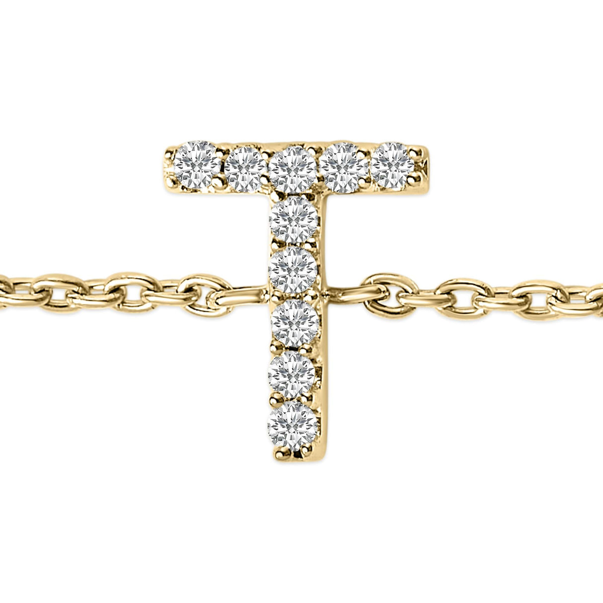 10K Yellow Gold Diamond Accent "A-Z" Initial Charm and Link Bracelet