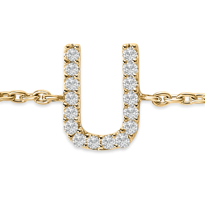 10K Yellow Gold Diamond Accent "A-Z" Initial Charm and Link Bracelet