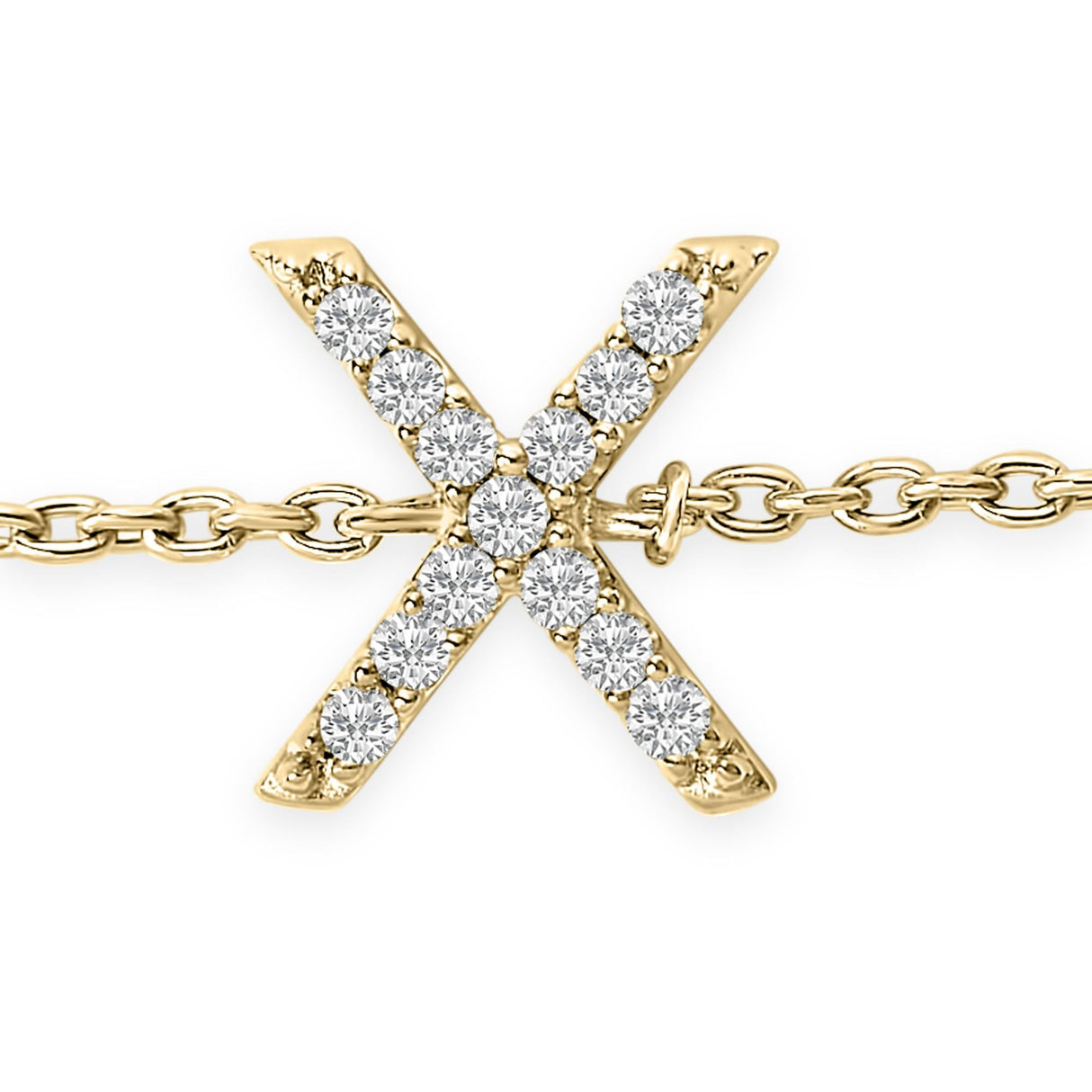 10K Yellow Gold Diamond Accent "A-Z" Initial Charm and Link Bracelet