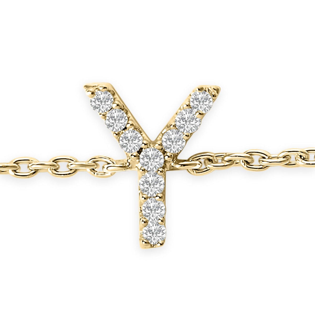 10K Yellow Gold Diamond Accent "A-Z" Initial Charm and Link Bracelet