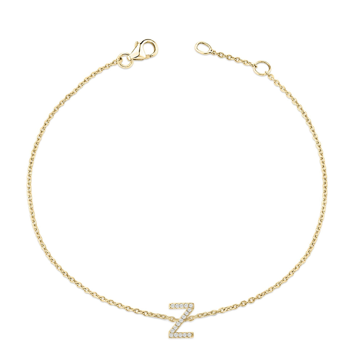 10K Yellow Gold Diamond Accent "A-Z" Initial Charm and Link Bracelet