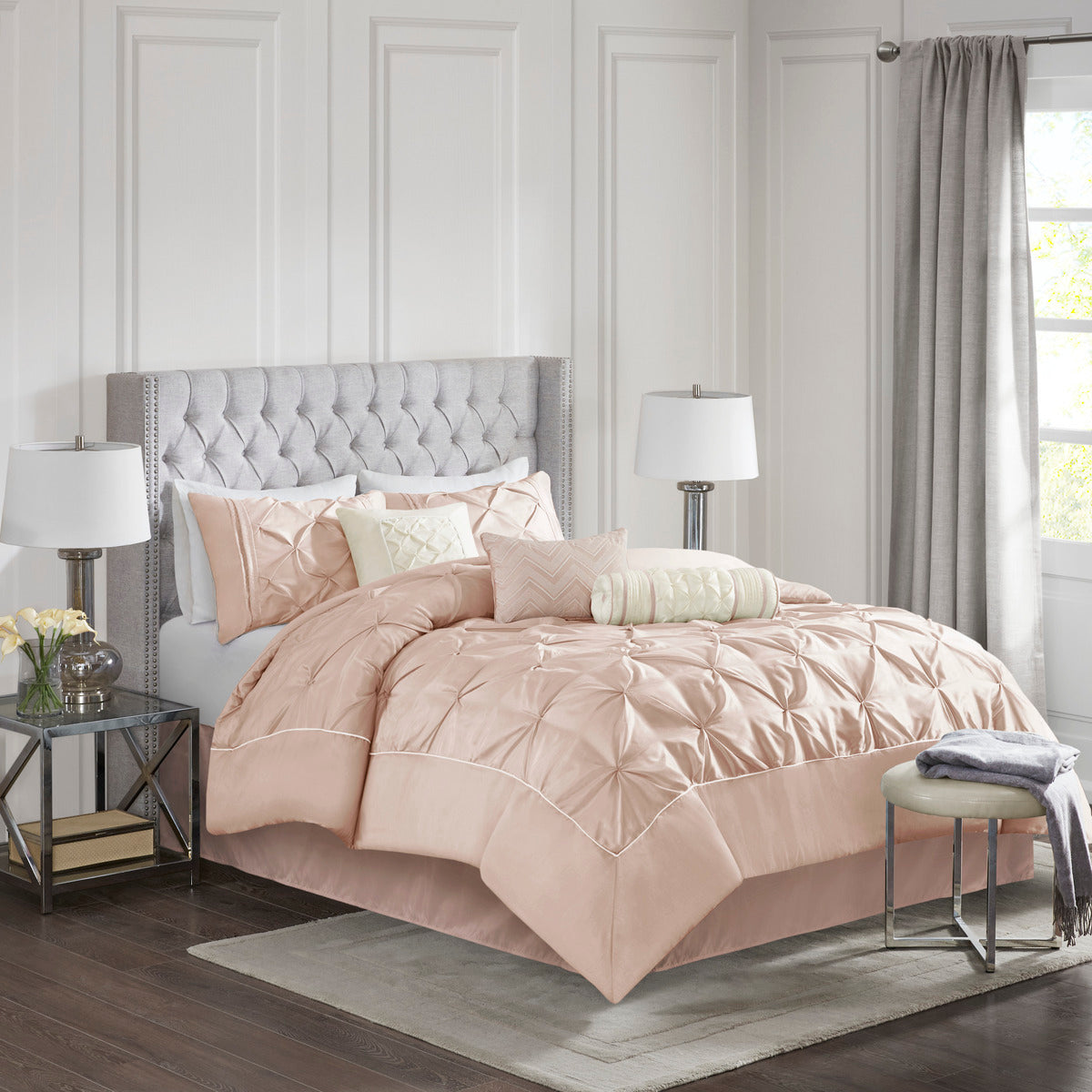 7 Piece Tufted Comforter Set Blush Cal King