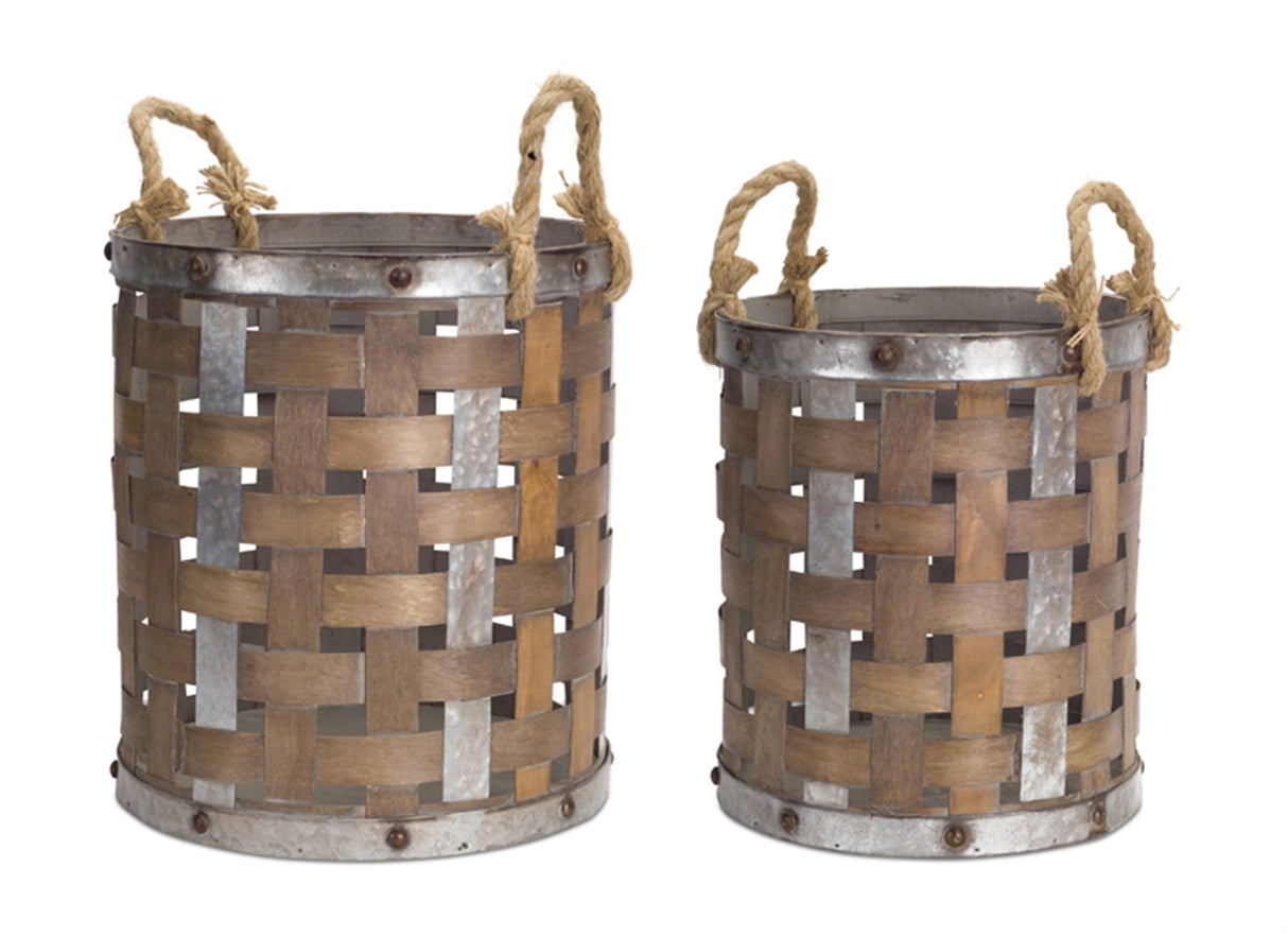 Woven-wood-pail-with-rope-handle-(set-of-2)-Decorative-Baskets-&-Storage