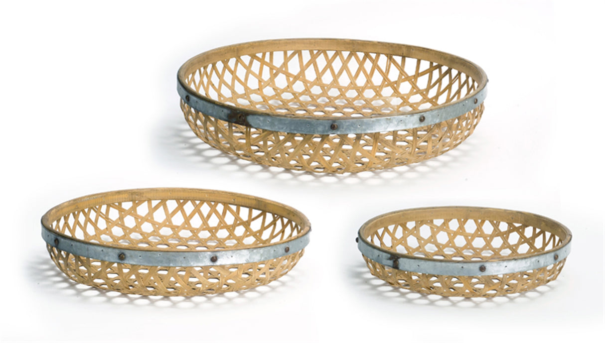 Round-Woven-Bamboo-Tray-with-Galvanized-Metal-Accent-(Set-of-3)-Serving-Trays