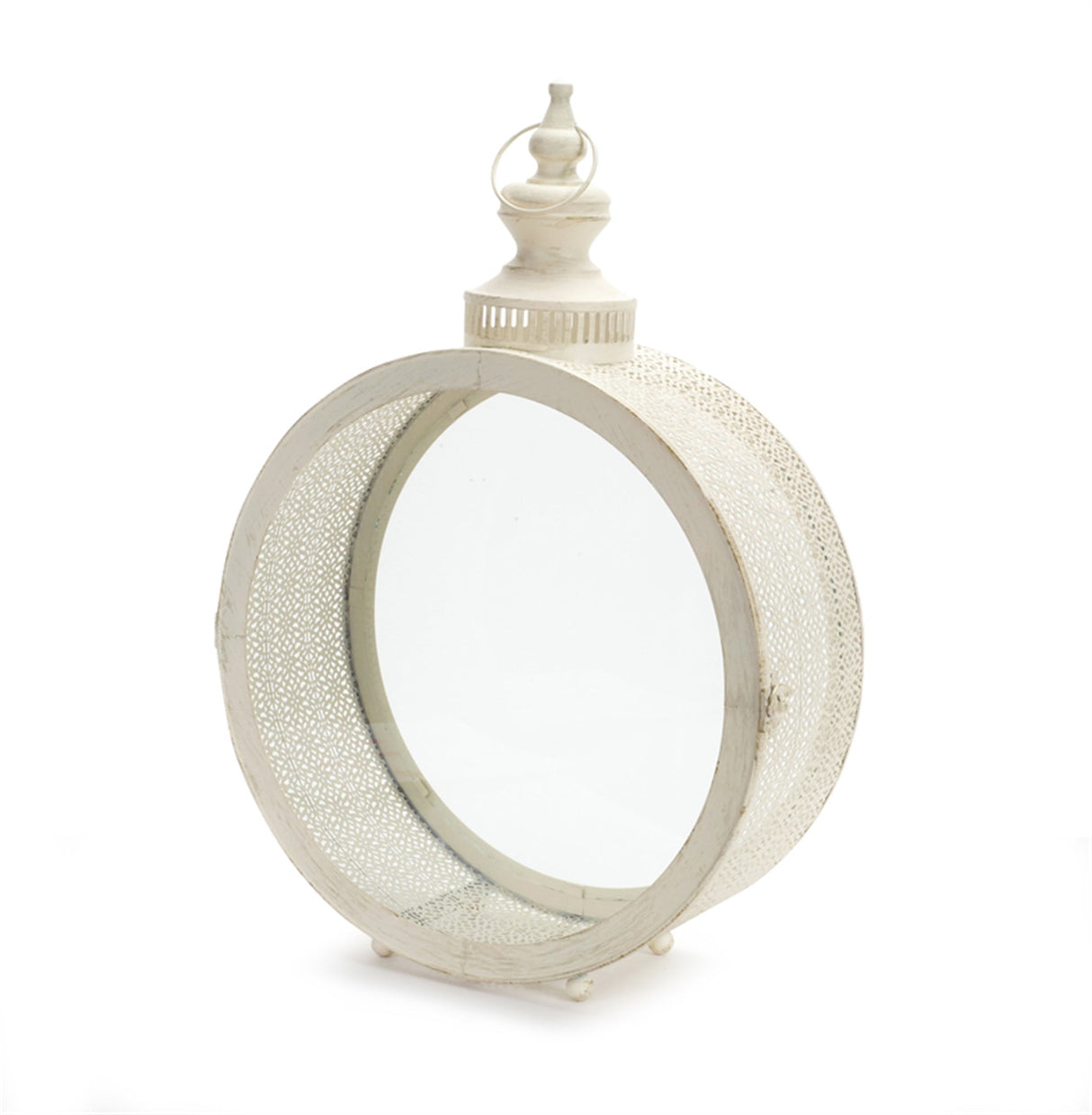 Ivory ornate metal circle lantern 22"d