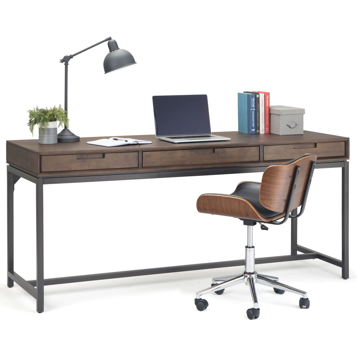 Mid Century Wide Writing Desk with Three Drawers - Multiple Colors