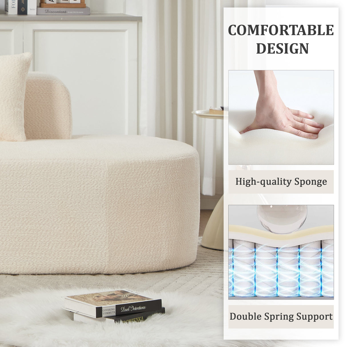 110.2'' Curved Sectional Sofa with 5 Pillows - Ivory