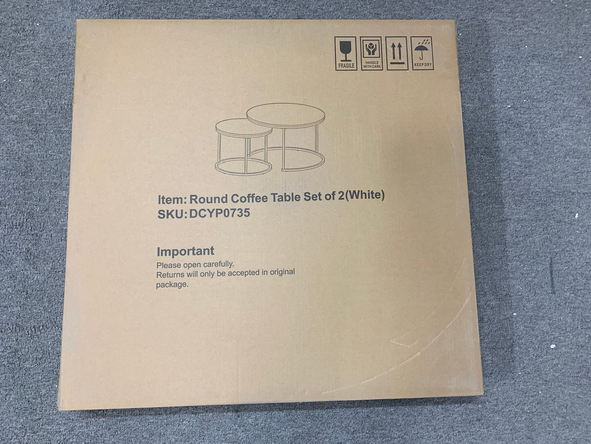 Nesting Coffee Table Set of 2, 27.6inch Round Wood Marble Pattern Top with Sturdy Metal Frame