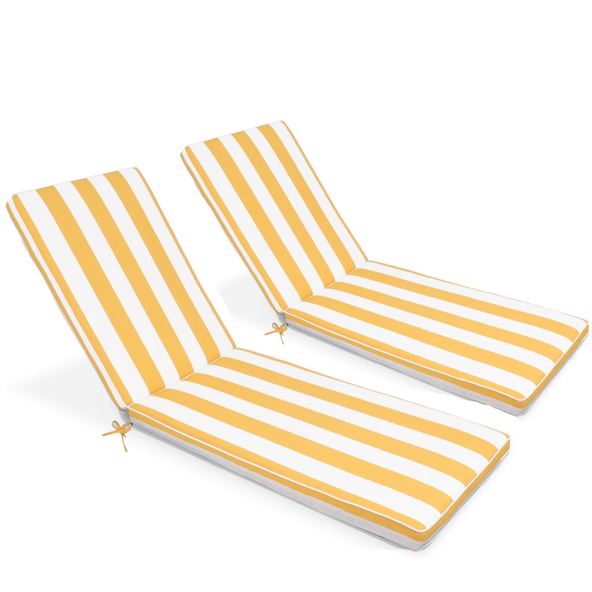 2-Piece Outdoor Chaise Lounge Cushion Set, Yellow/White
