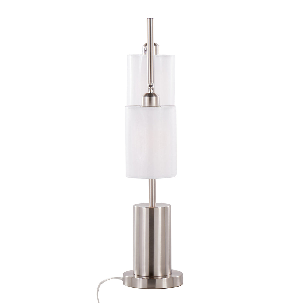 Cannes Contemporary Table Lamp in Nickel Metal with White Shades