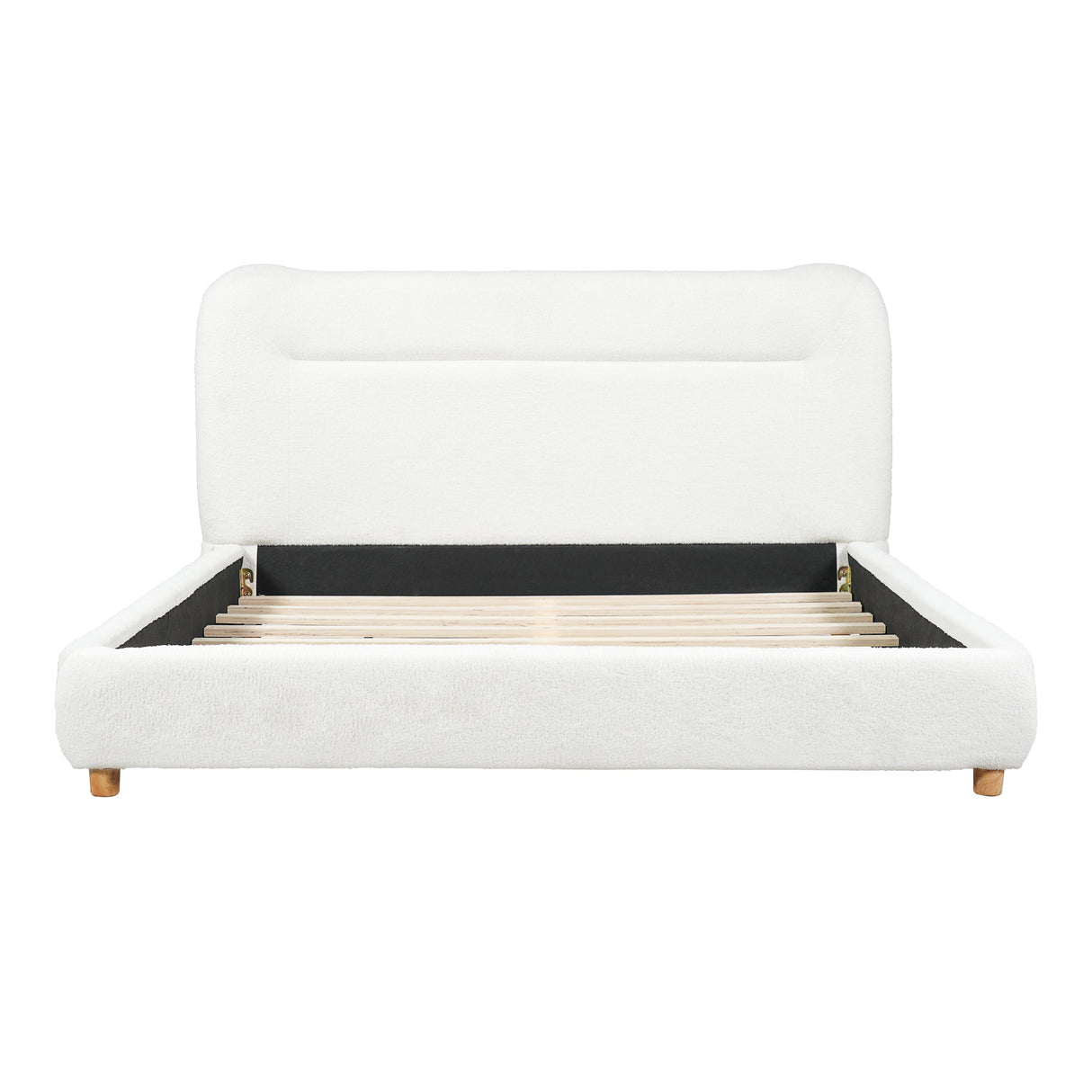 Minimalist Curved Headboard Teddy Bear Plush Bed, Queen