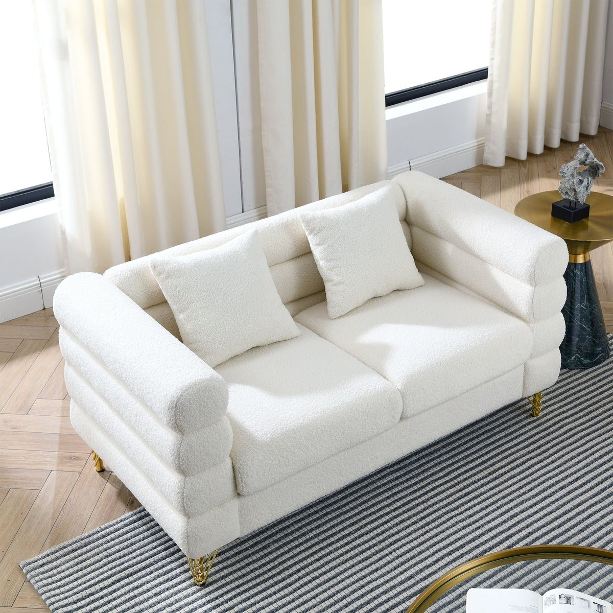 Oversized 2 Seater Sectional Sofa With Deep Seating And 2 Pillows