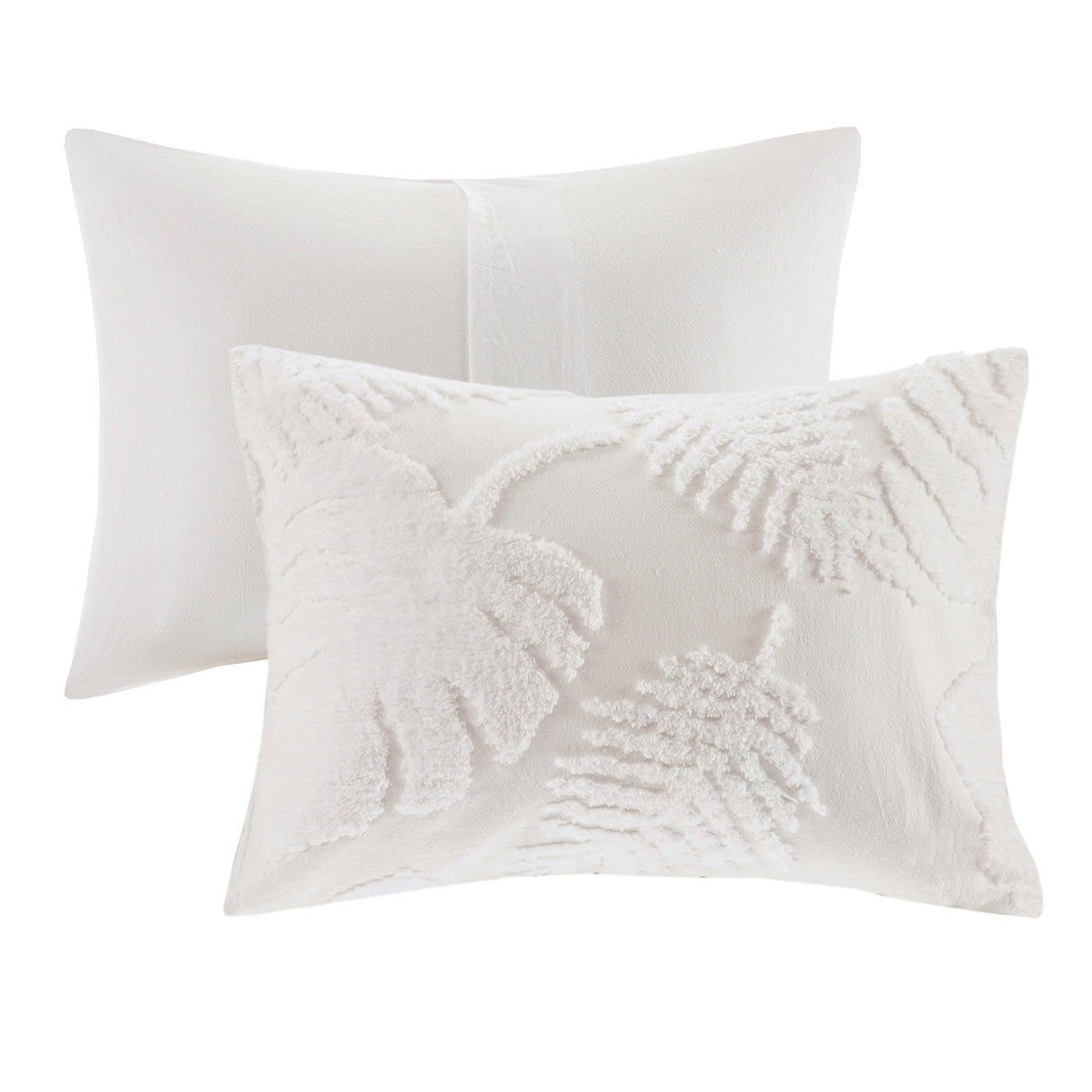 3 Piece Tufted Cotton Chenille Palm Comforter Set Off-White Full/Queen